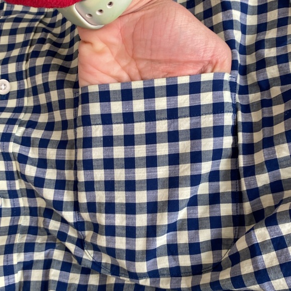 Daniel Crémieux navy pale yellow plaid checkered short-sleeve button down shirt - Picture 6 of 17